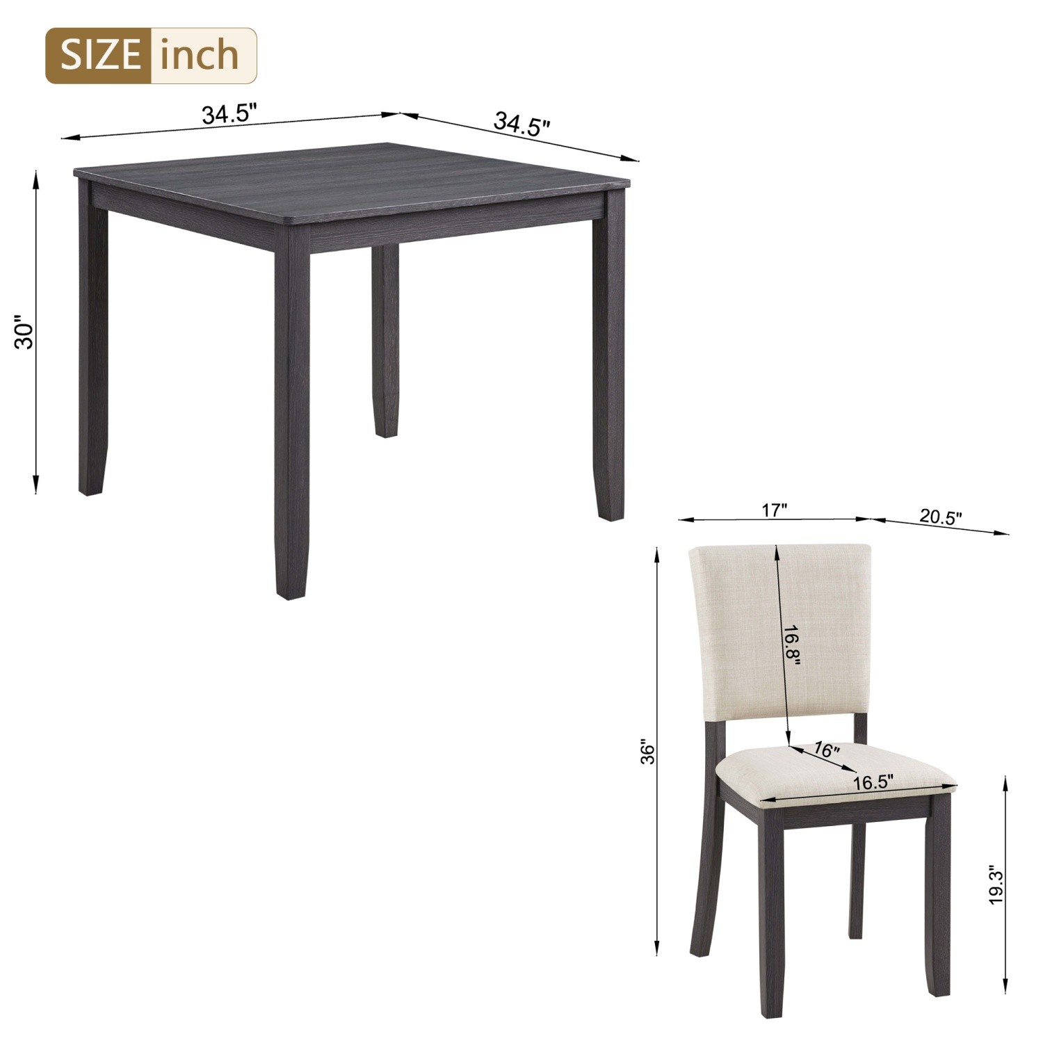 Modern 5 Piece Dining Table Set Wood Square Dining Table & 4 Upholstered Chairs