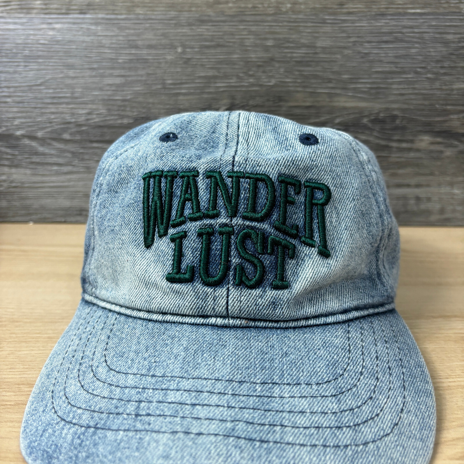 Wander Lust Hat Cap Strap Back Womens Blue Denim Adjustable