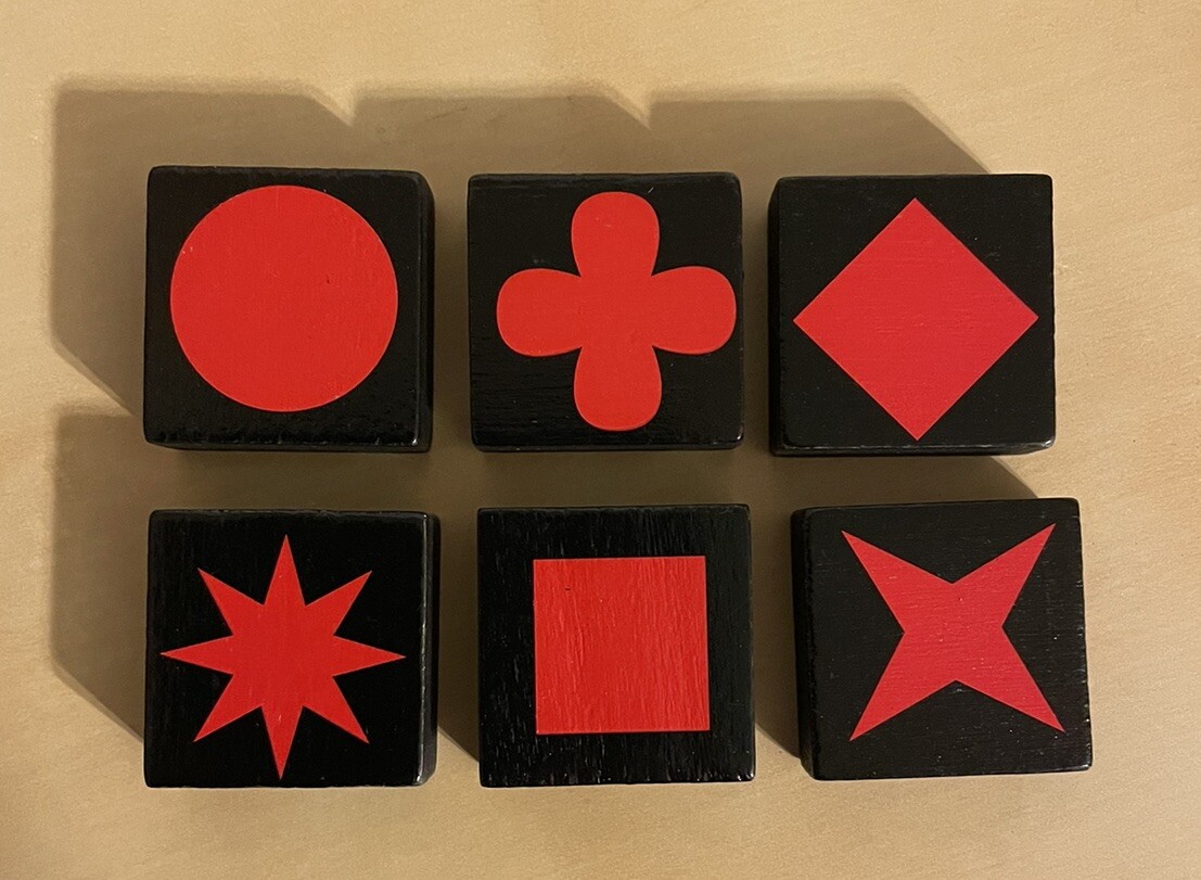 Lot of 6 RED QWIRKLE Game Tiles Replacement Part Pieces Set ONE OF EACH SHAPE