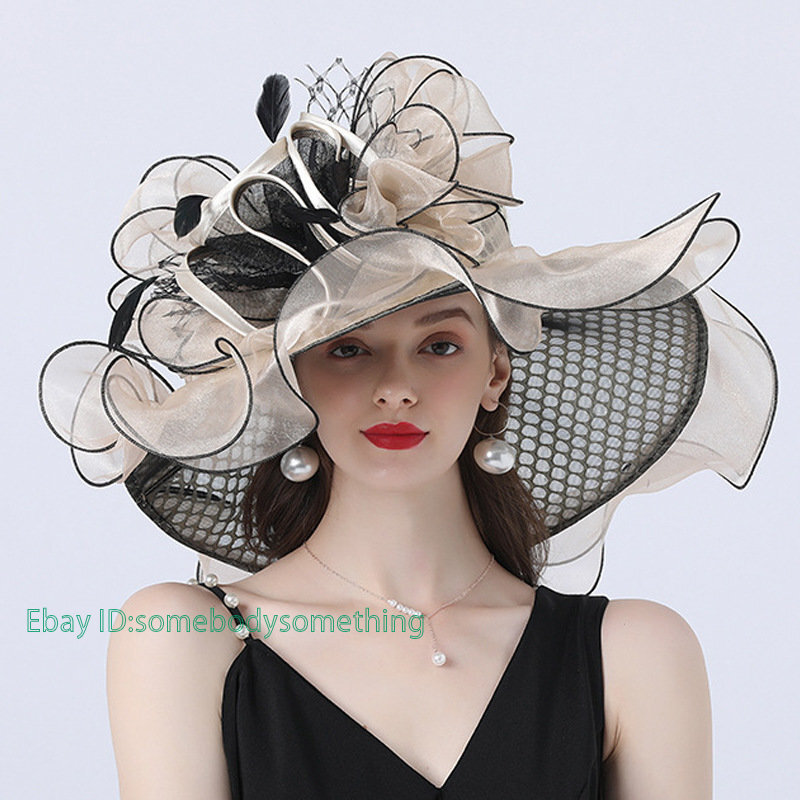 Kentucky Derby Hat Flounce Cocktail Tea Party Bridal Church Wide Brim Dress Hats