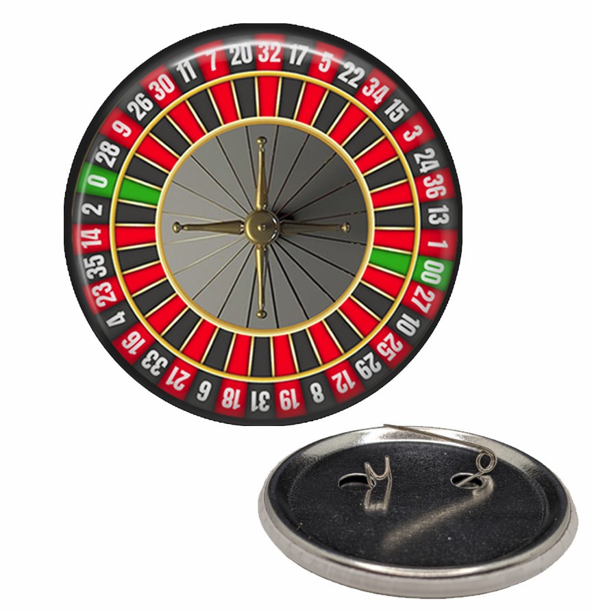 Roulette Wheel Large 2 1/4" Pinback Button Pin Gambling Vegas Casino Pin