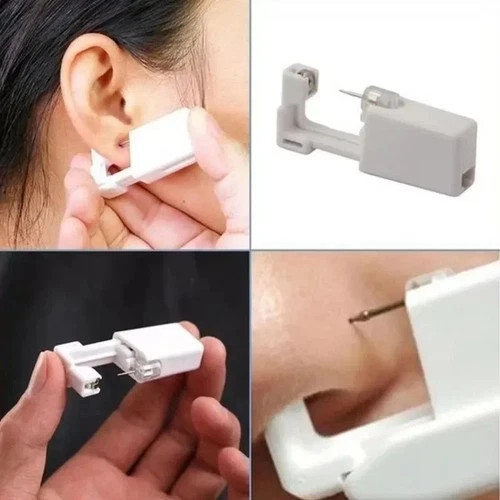Disposable Ear Piercing Gun Kit Silver Stud Earrings DIY Home Self Piercing