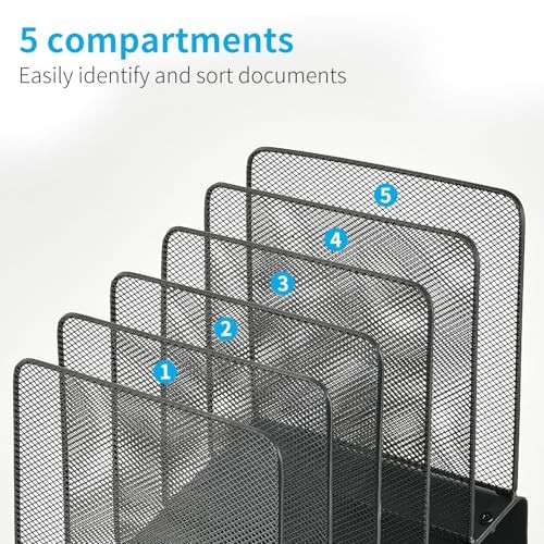 File Organizer for Desk, File Folder Organizer with 5-Section Vertical Black
