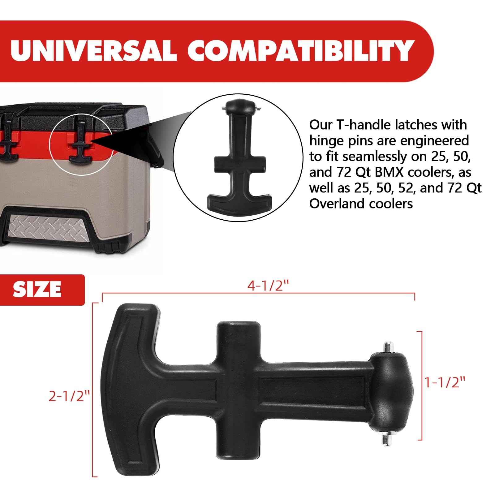 2-Pack Universal T-Latch Handle Cooler Lid Replacement Kit for BMX & Overland