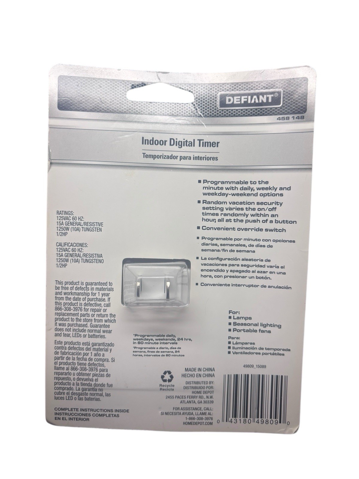 Defiant Indoor Digital Timer 458148 (New Sealed)