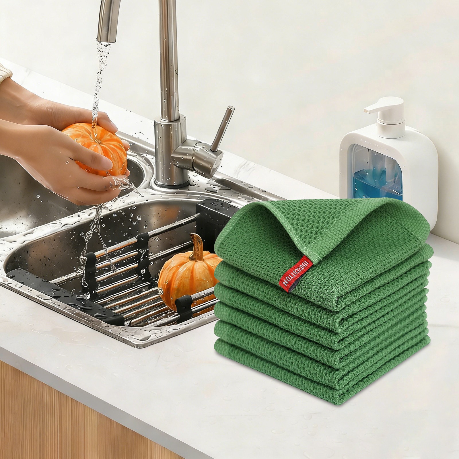 6 pcs 12*12in Cotton Waffle Weave Kitchen Dish Cloths, 6-Pack Dishcloths