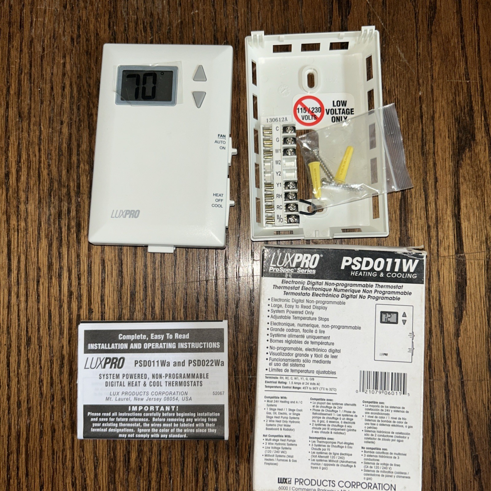 Lux Pro PSD011Wa Digital Non-Programmable Thermostat 1 Heat 1 White 24V WIRED