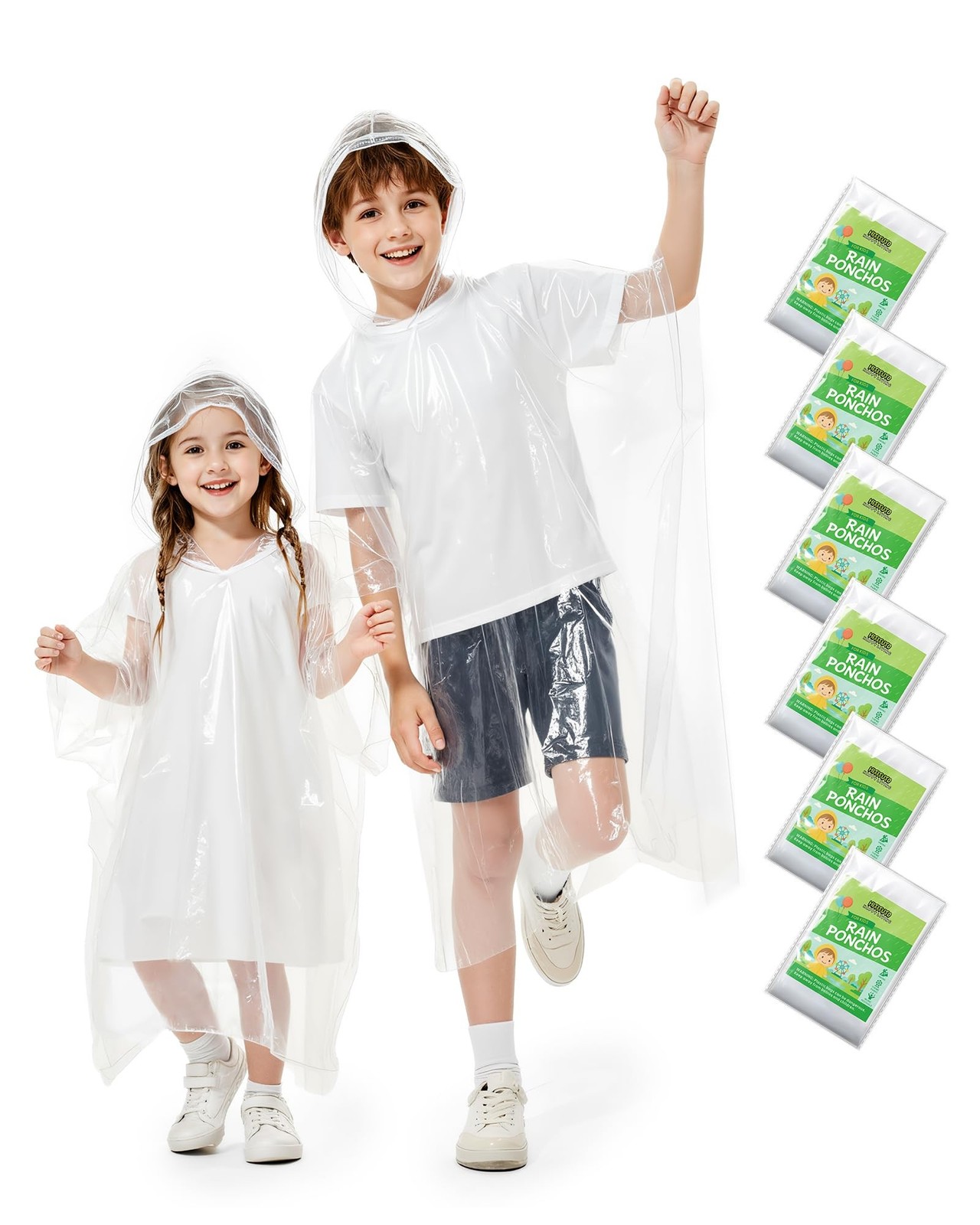 Hitituto Rain Ponchos Family Pack Kids– 6/12/24 Pack Disposable Poncho wit