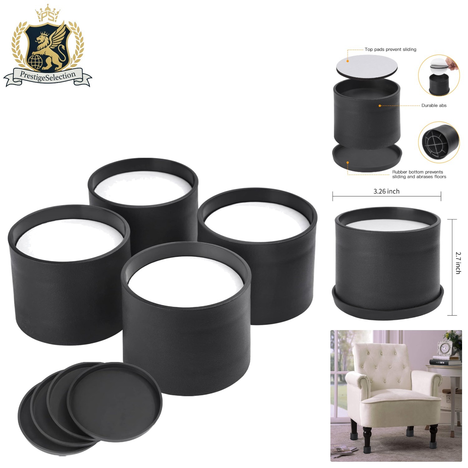 Heavy Duty Non-Slip Table & Chair Risers - Elevate Furniture Comfort, 4 Pack