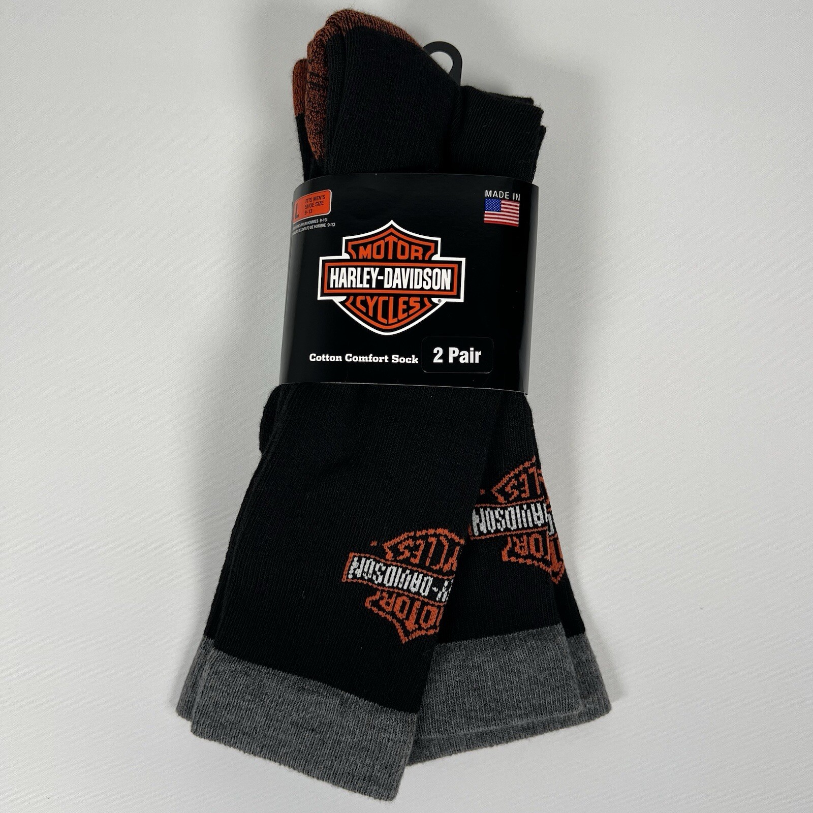 Harley Davidson Socks, Men’s Large, 2 Pair NEW! Made In USA Slightly Irregular