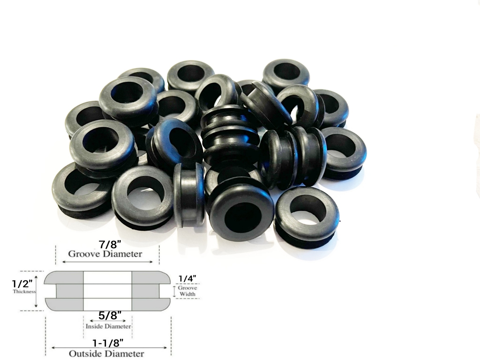 50-Pack of Rubber Grommet Wiring Bushings, 5/8" ID, 1/4" Groove, Fits 7/8" Hole