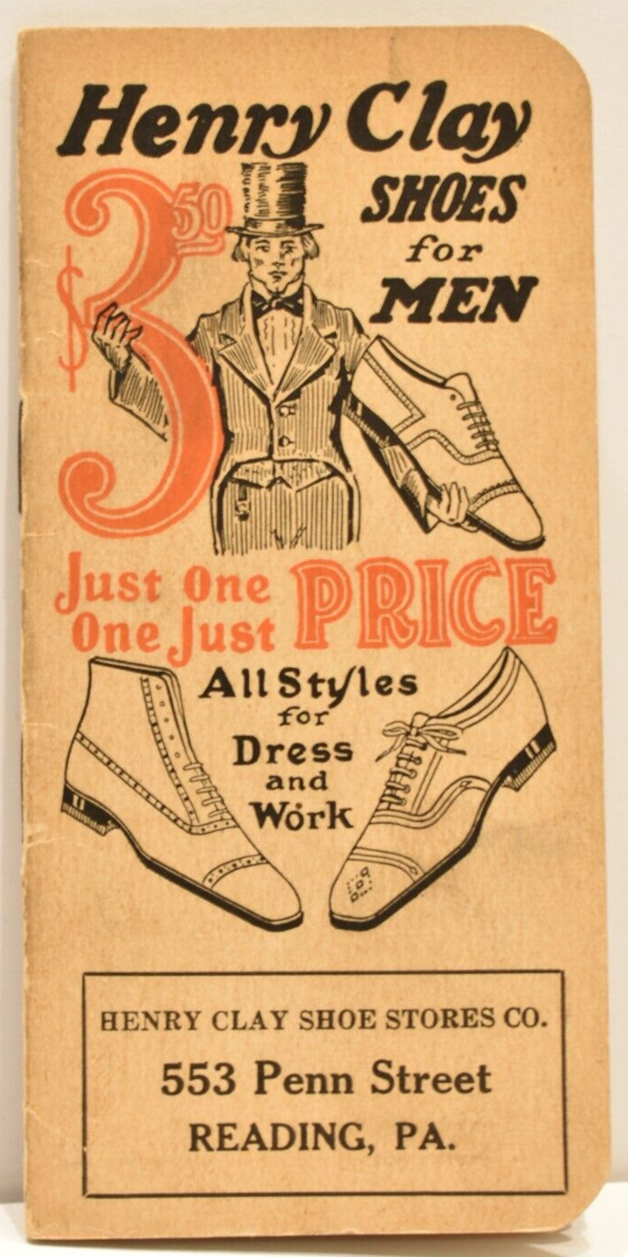1920s Henry Clay Shoe Store Notepad 553 Penn Street Reading Pennsylvania