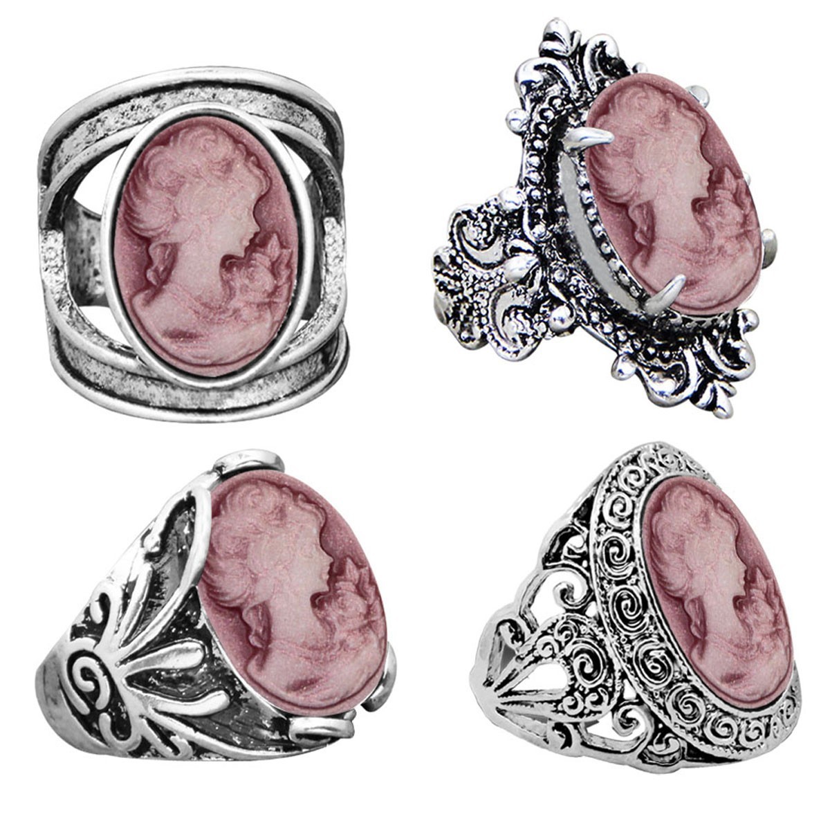 Wholesale Lot 10pcs Pink Lady Queen Cameo Rings Vintage Style Size Mixed Jewelry