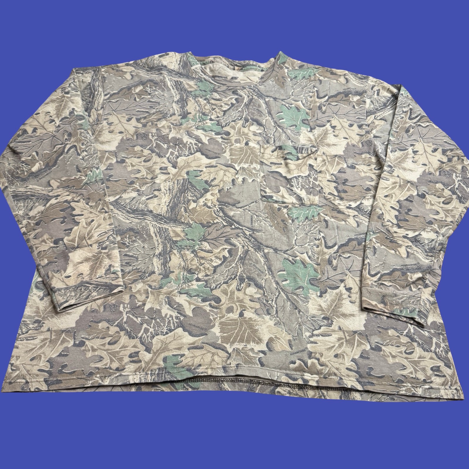 Advantage Camo Mens 2XL Pocket Long Sleeve T Shirt Hunting Outdoor USA Vtg
