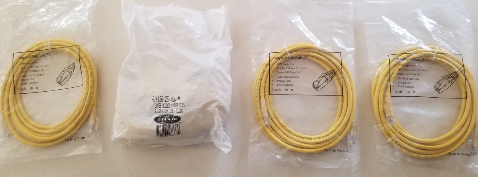 4 Computer Cables- 25ft Crossover Cable & 3 - 10ft Cat 6 Patch Cables.