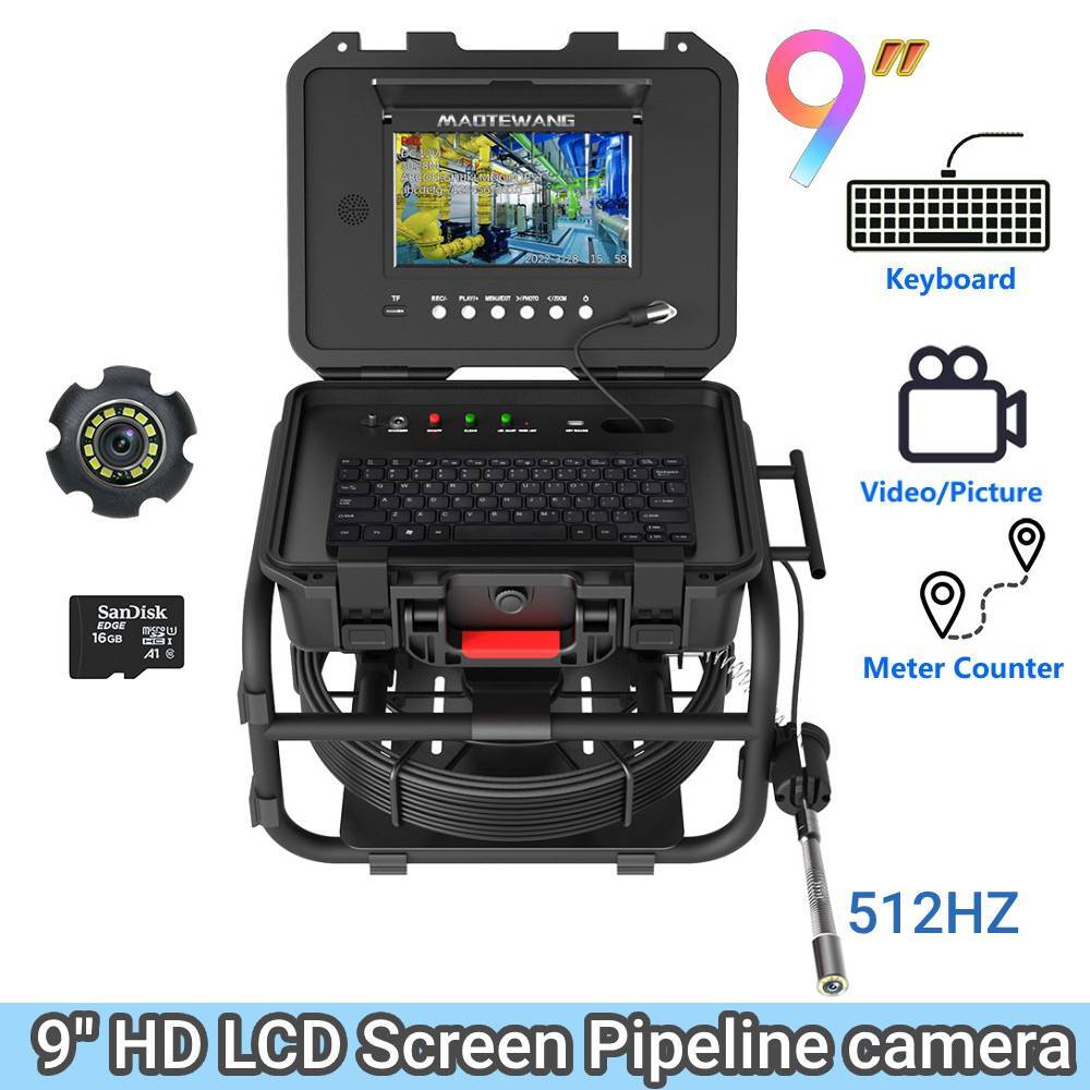 9" Sewer Camera with 512HZ Locator HD Pipe Inspection Endoscope Camera Monitor