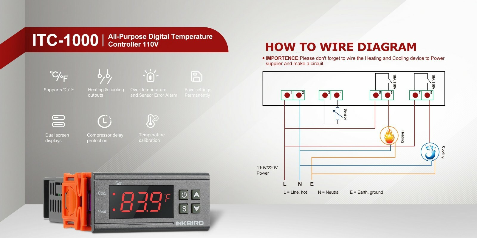 Inkbird Digital Temperature Controller ITC1000 110V Programmable Thermostat Heat