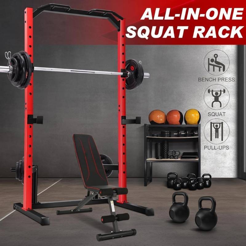 Power Cage Multi-Function Power Rack with Adjustable Cable Pulley System J-Hooks