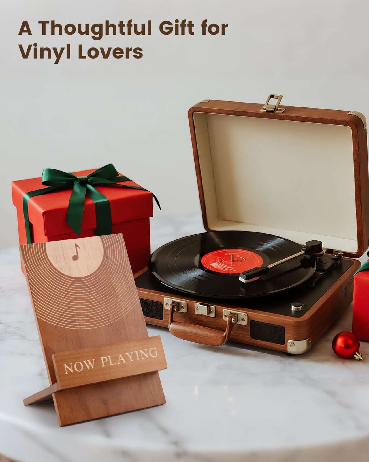 Now Playing Vinyl Stand – Solid Wood Display Holder for Albums, Stable & S