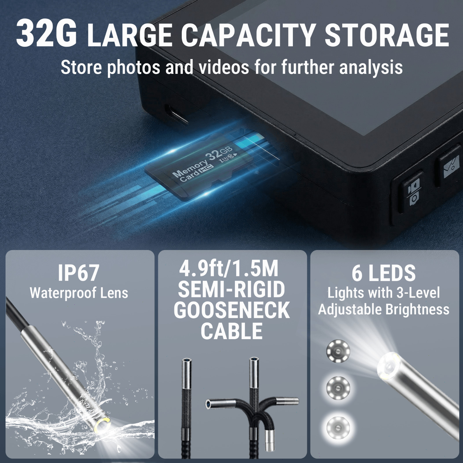360° Articulating Borescope Camera, 6.2mm Borescope Endoscope with 5" IPS Screen