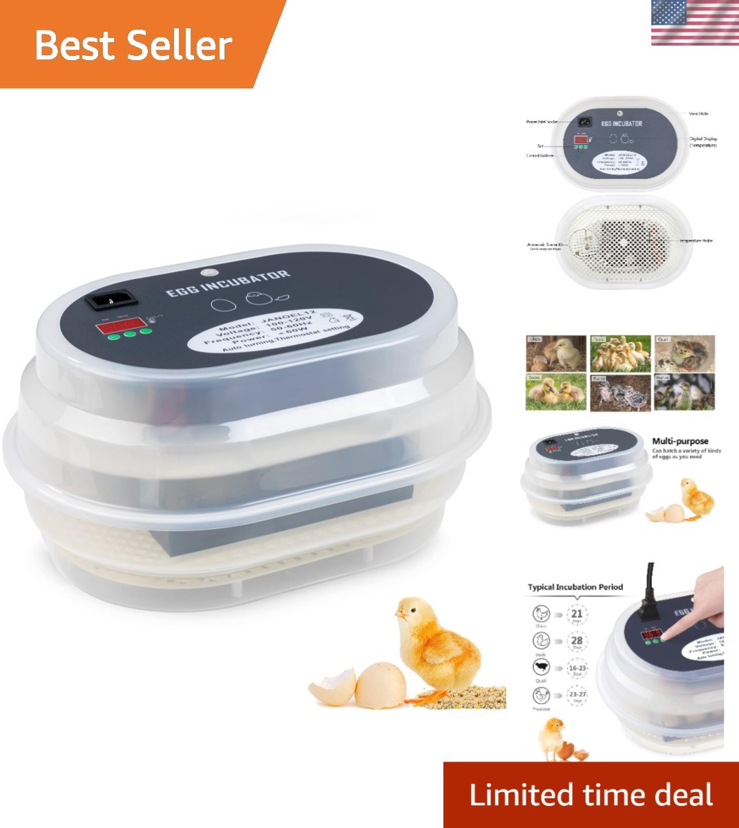 Digital Egg Incubator for 9-12 Eggs - Automatic Turner & Temperature Control