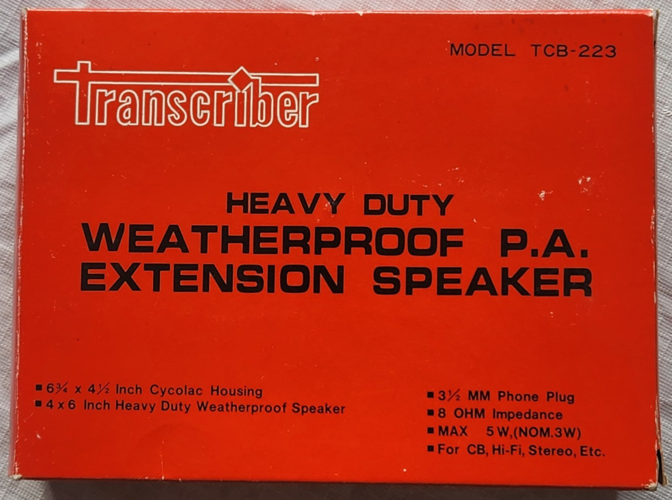 Vintage Transcriber Heavy Duty Weatherproof P.A. Extension Speaker 8 OHM 5W NOS
