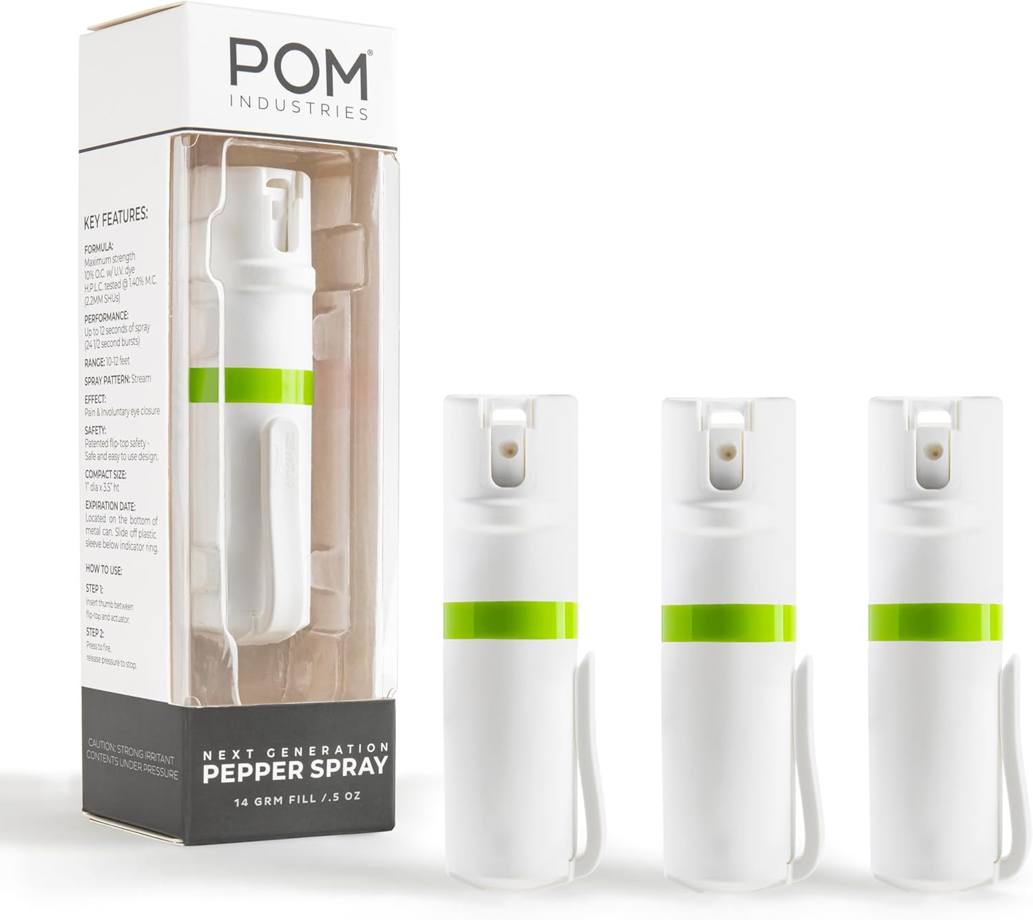 POM Pepper Spray Pocket Clip, Quick Flip Top Safety, Maximum Strength OC Formula
