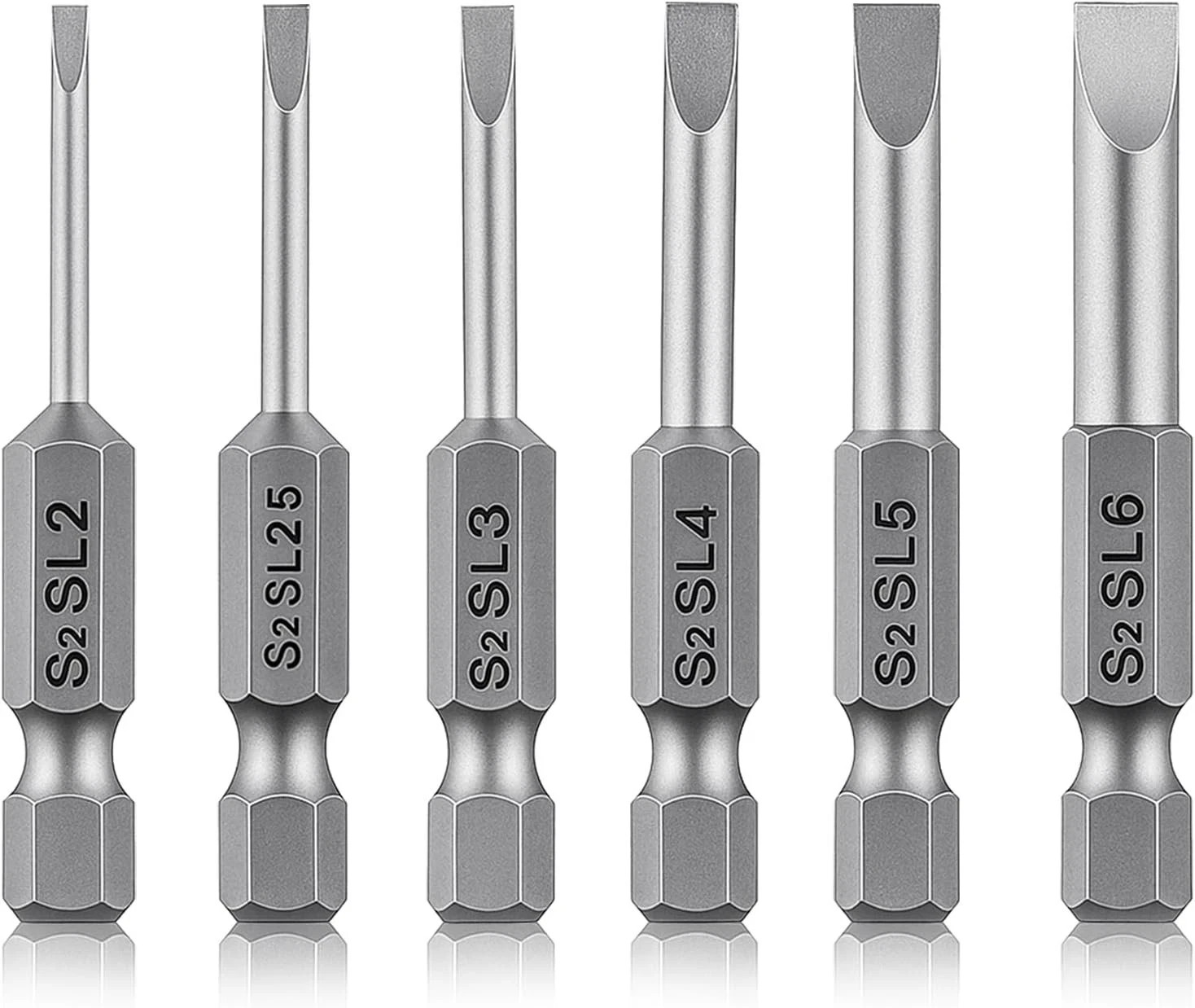 6 Pcs Hollow Ground Screwdriver Set 1/4 Impact Driver Bit Set Flat Head Slotted