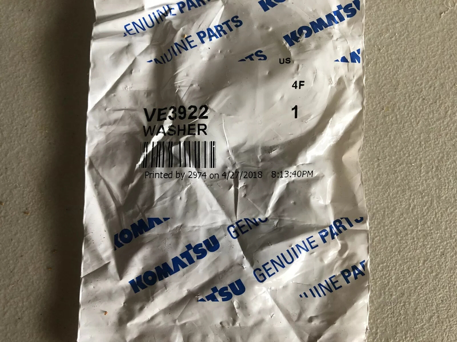 Komatsu Flat Washer VE3922 , 1.063” ID , 2” OD , Free Shipping !!!