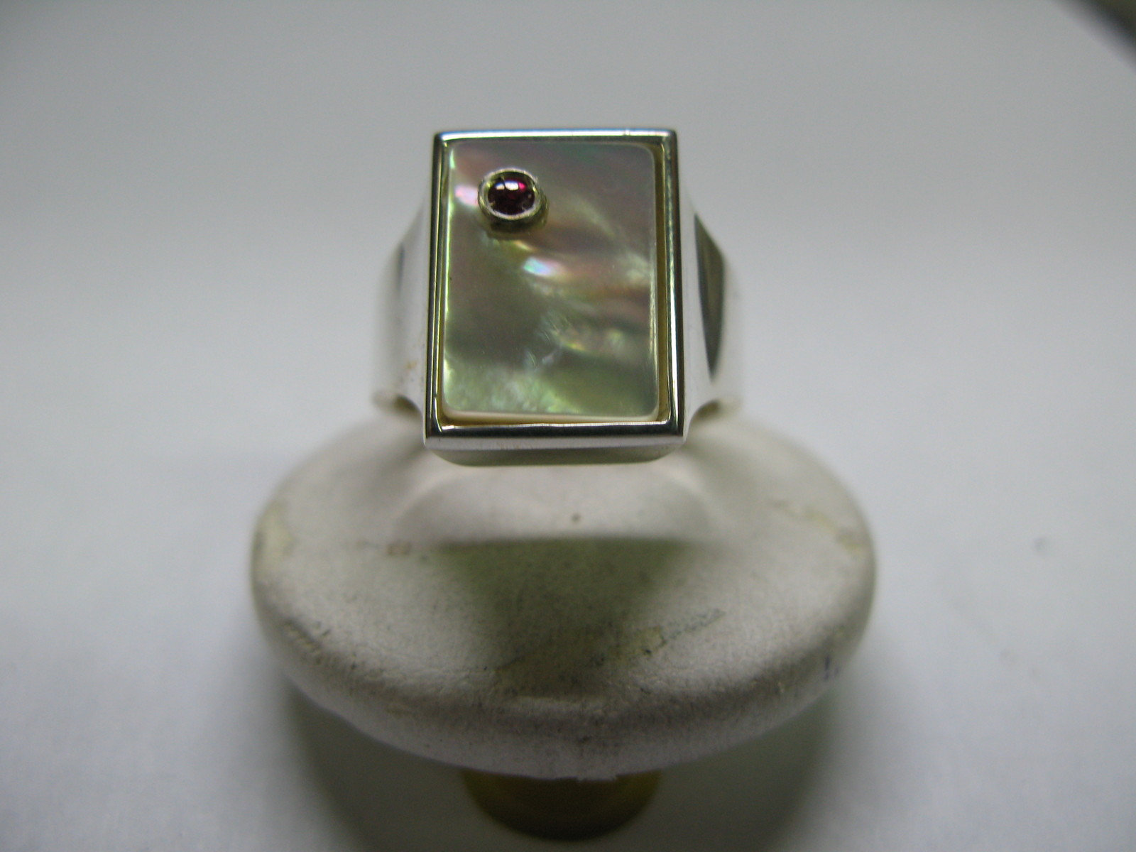 RECTANGULAR MOTHER OF PEARL RUBY 925 SILVER HANDMADE RING