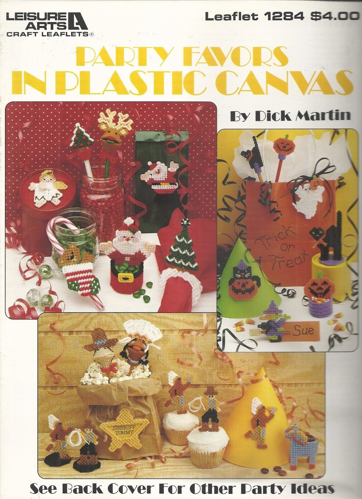 LEISURE ARTS PARTY FAVORS IN PLASTIC CANVAS PATTERN LEAFLET #1284 ©1990