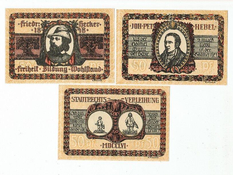 SET OF 6 GERMANY NOTGELD 50 PFENNIG LORRACH 1920 UNC