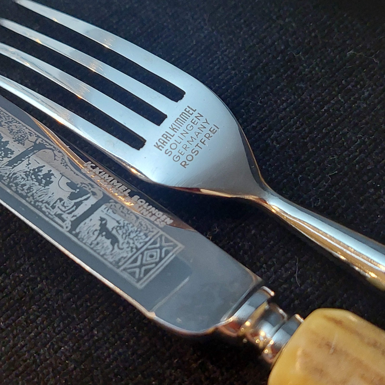 17 Pc 1930-1950 Karl Kimmel Solingen Germany Rust-free Stag Handle Flatware Set