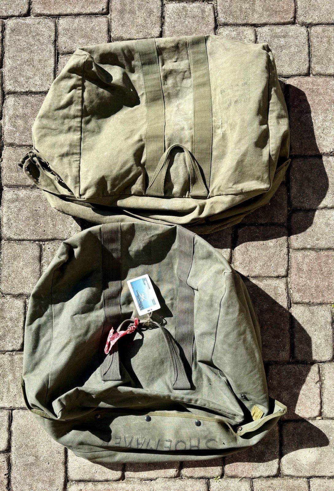 ⭕️ LOT OF 2 VINTAGE U.S. MILITARY CANVAS DUFFEL BAGS ARMY SURPLUS