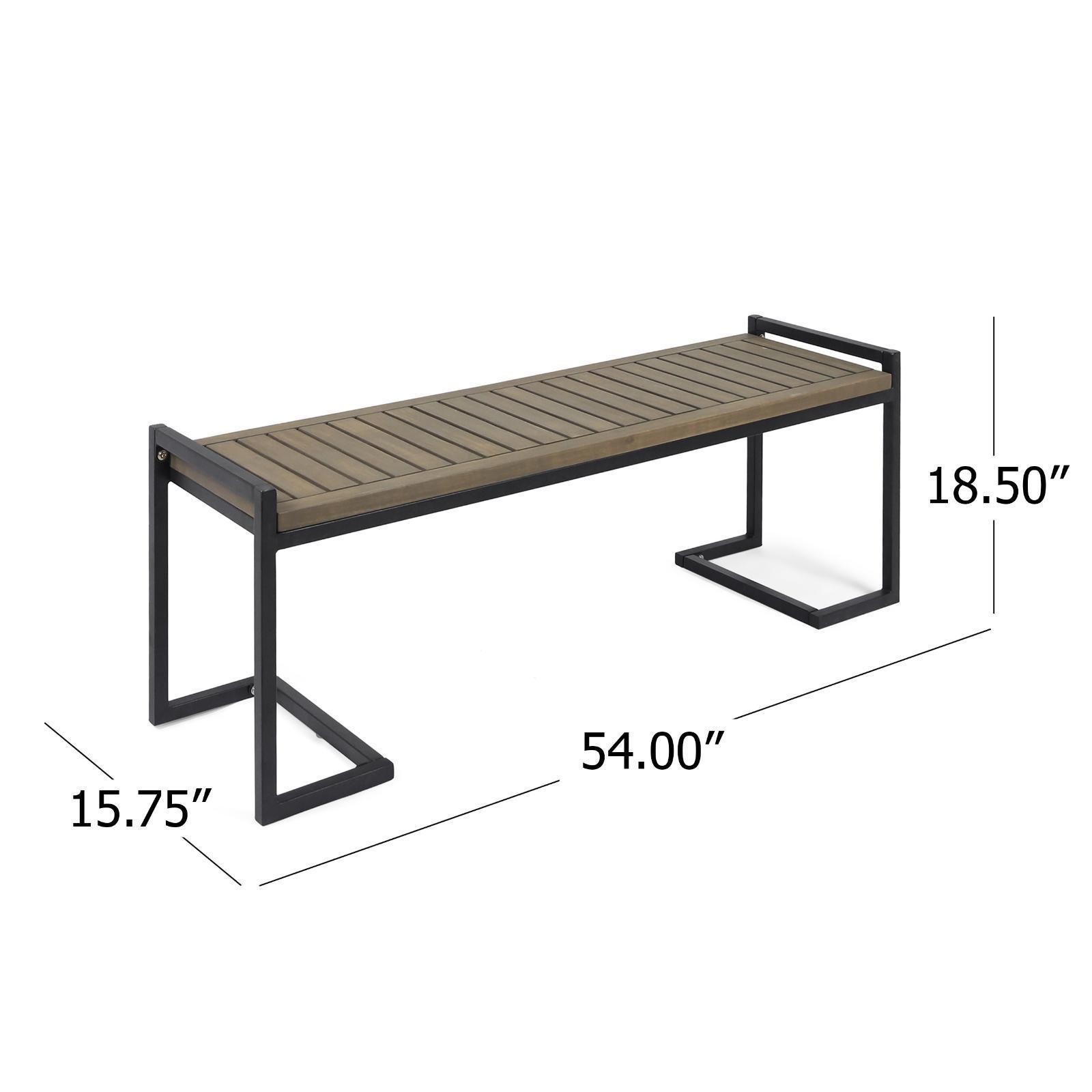 Modern Wood and Metal Bench, Acacia Slatted Seat with Black Cantilever Iron