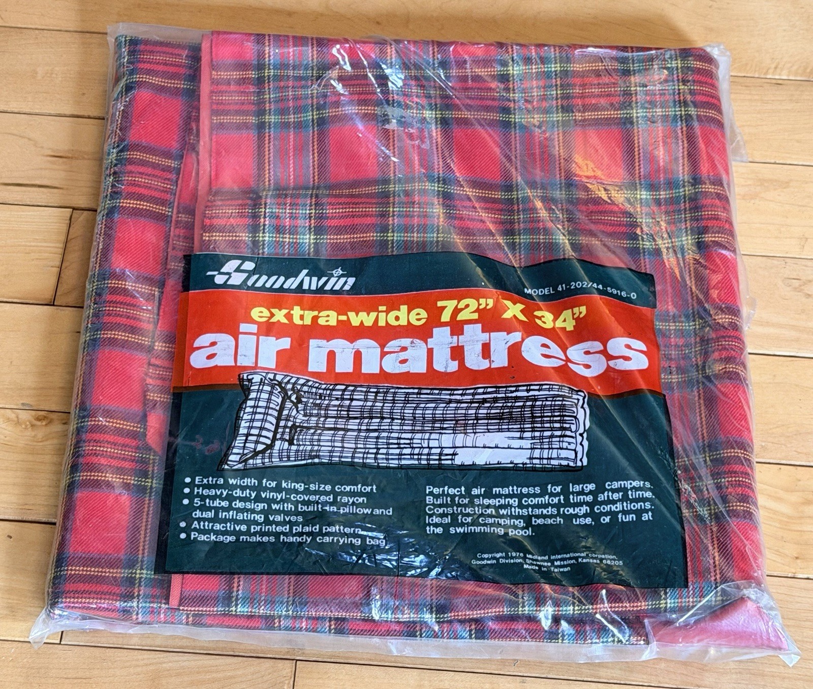 Vintage 1976 Plaid Air Mattress NOS Sealed 72x34 Retro Camping Canvas NEW Single