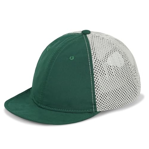 Short Brim Mesh Baseball Cap Flat Bill Trucker Hat Breathable One Size Green