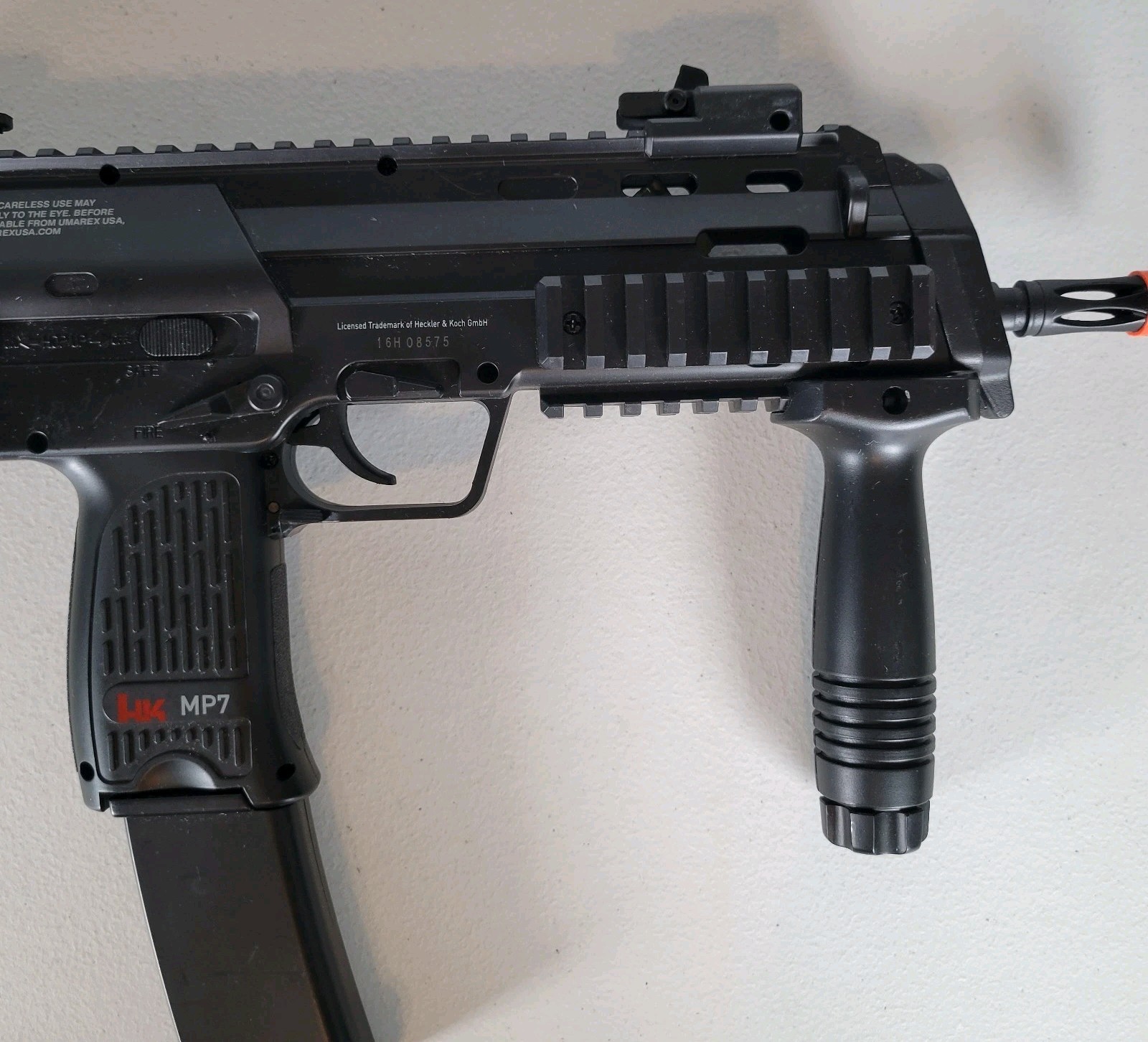 H&K MP7 SMG Airsoft Electric With Grip And Stock Heckler Koch Umarex Untested