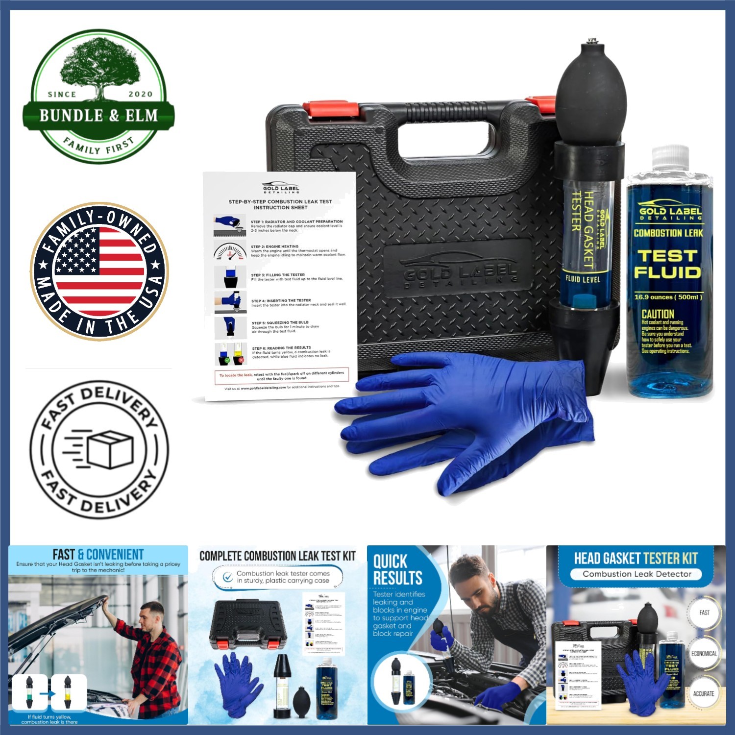 Automotive Combustion Leak Detector Kit with 18oz Fluid for Engine Testing