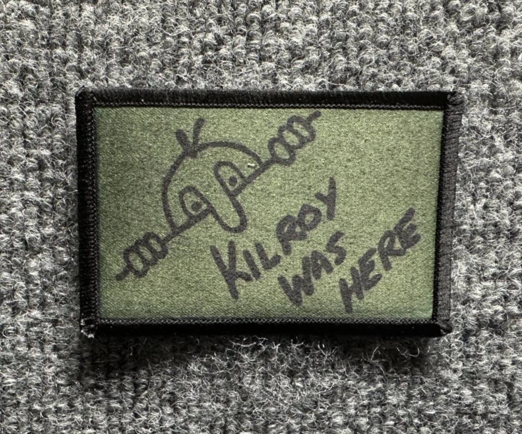 Kilroy Was Here Morale Patch Hook & Loop Historical WW2 - Black on Olive
