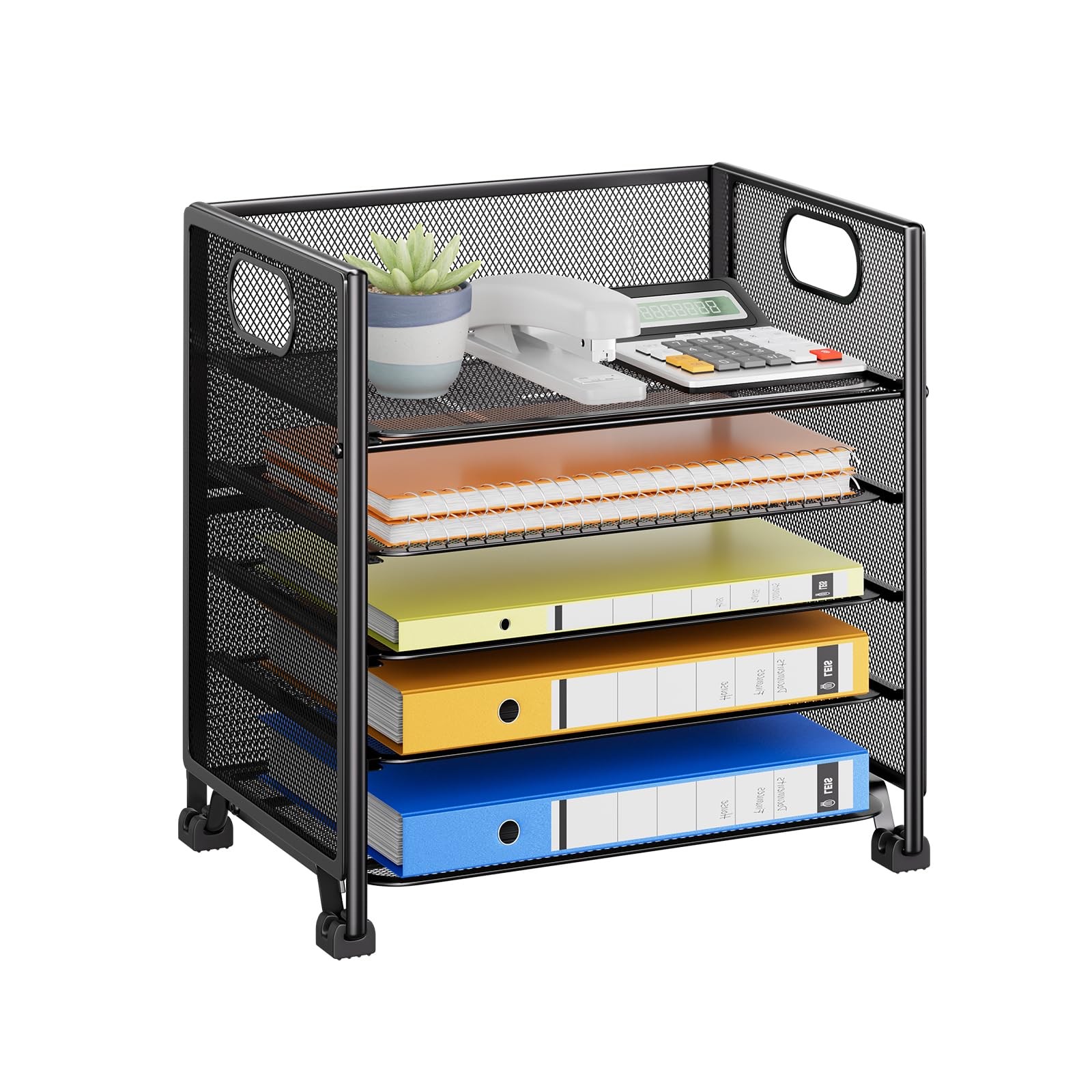 5-Tier Letter Tray Organizer, Metal Mesh File Holder, Black
