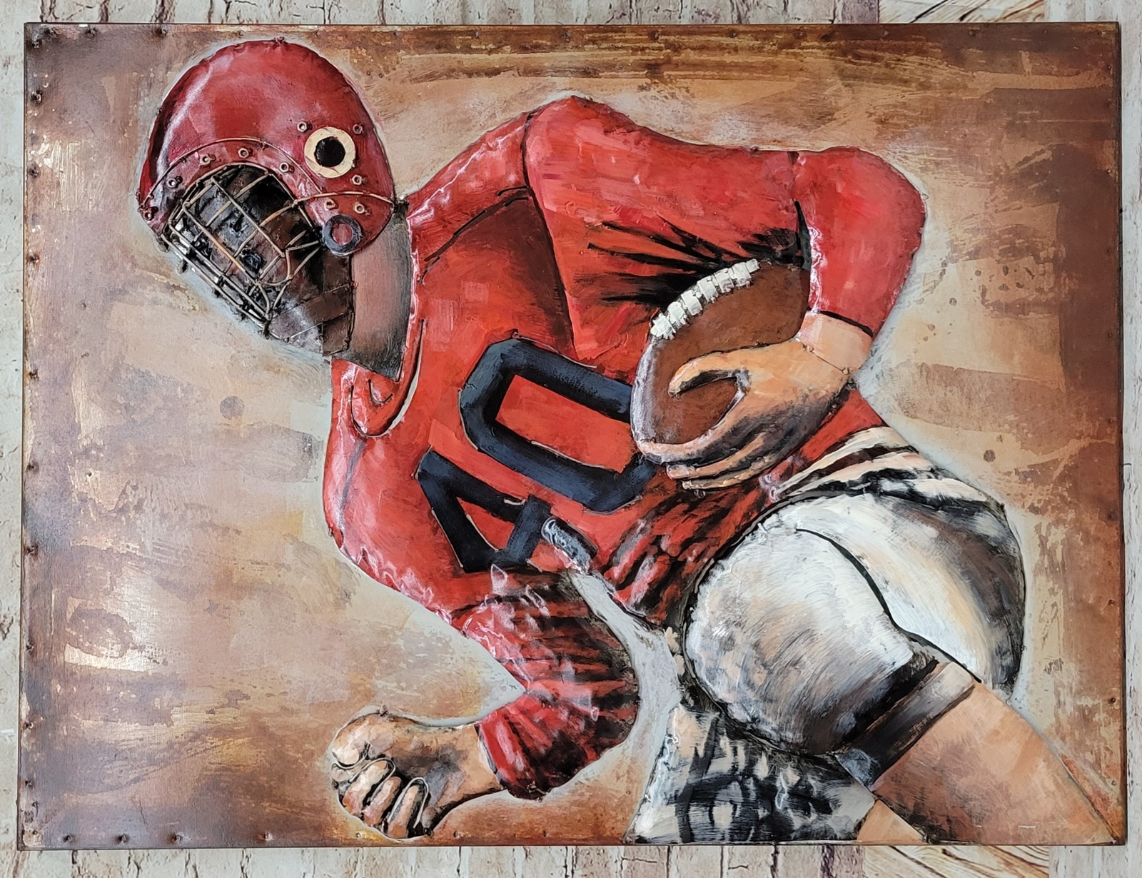 Football Player Painting Paint on Canvas by European Bronze Finery 3-D Paint Art