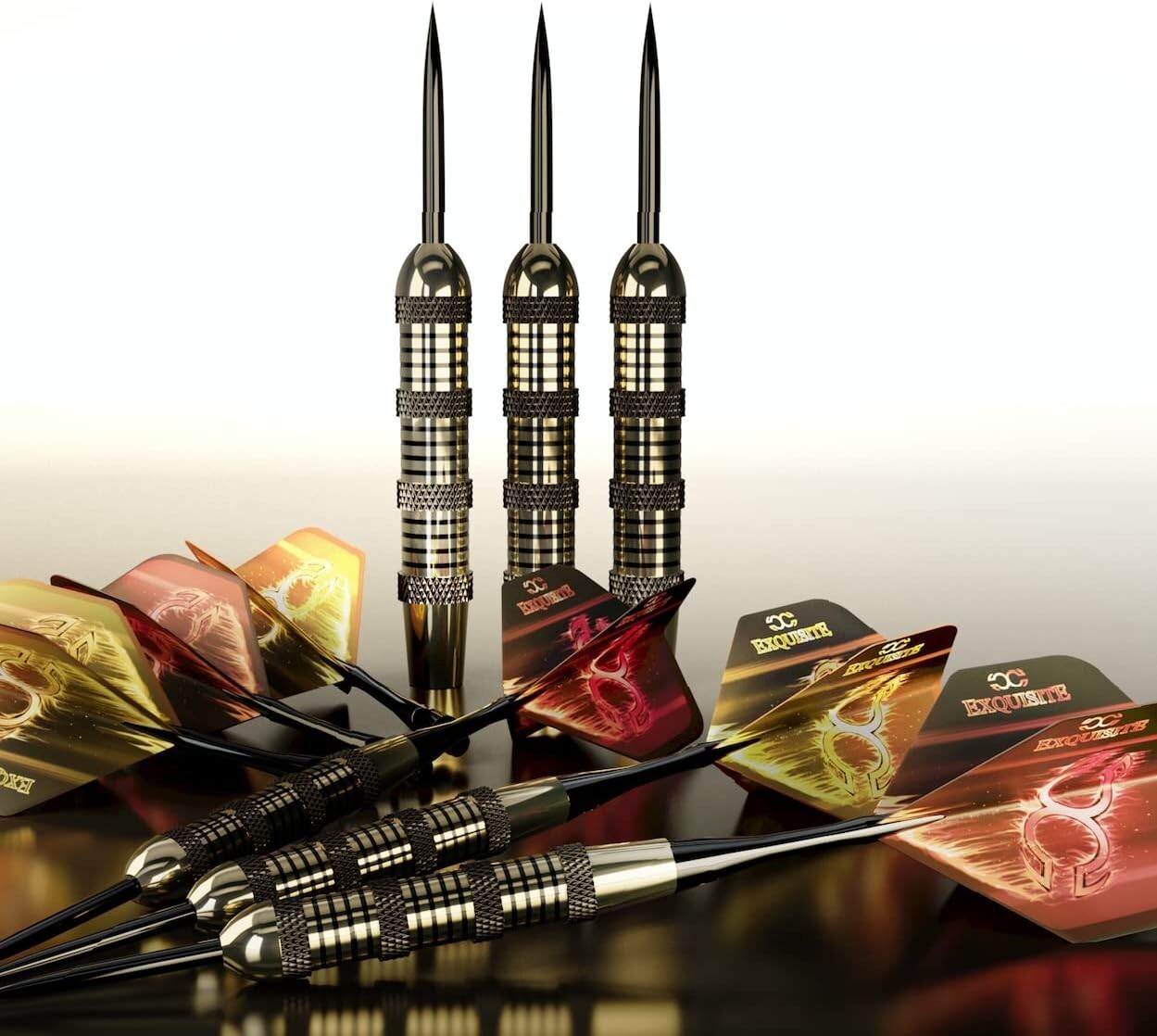 Premium Steel Tip Darts Set with Brass Barrels, Aluminum Shafts & Accessories