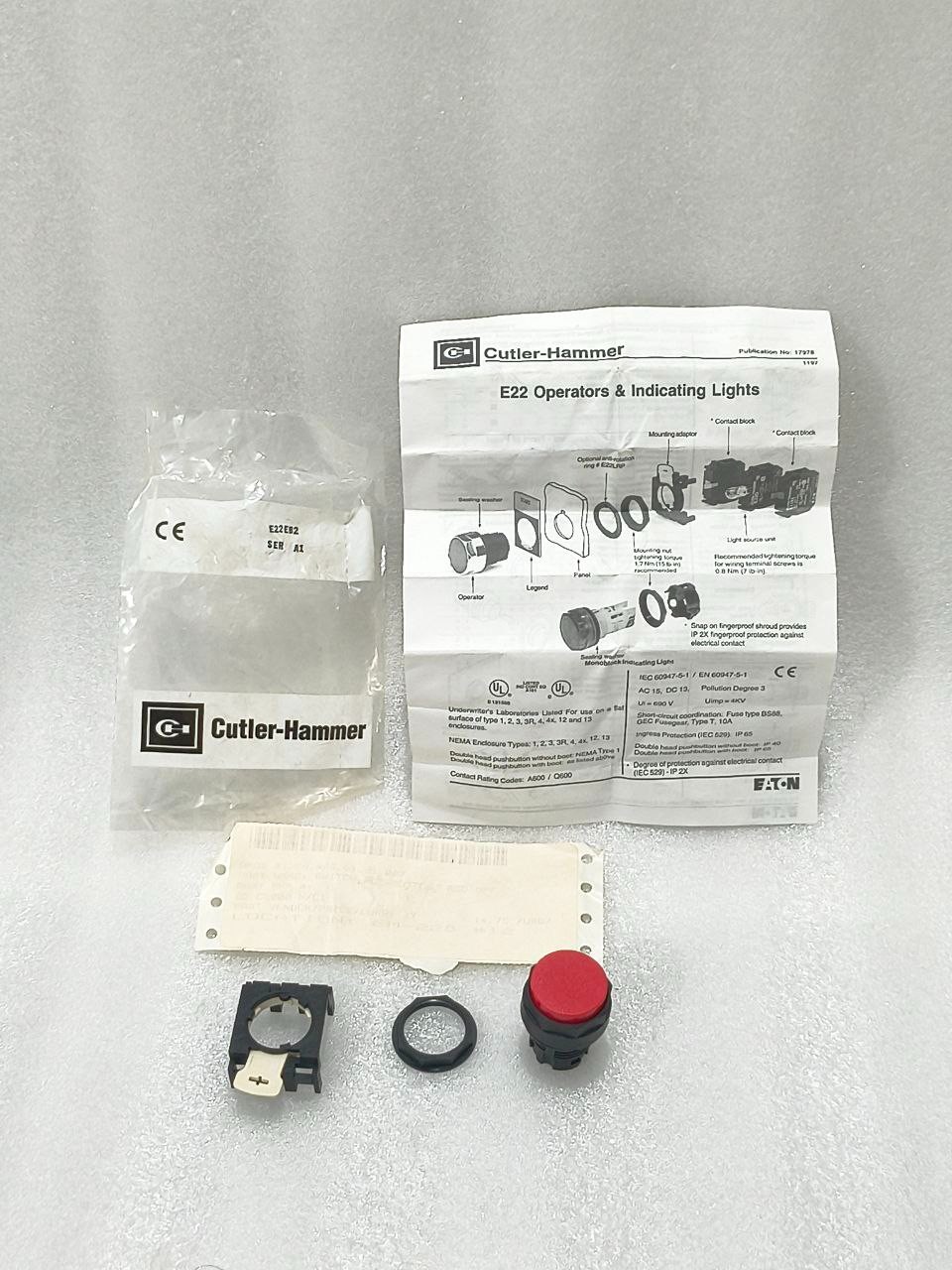 NEW EATON CUTLER-HAMMER E22 RED PUSHBUTTON SWITCH 22.5MM INDUSTRIAL FREE SHIP