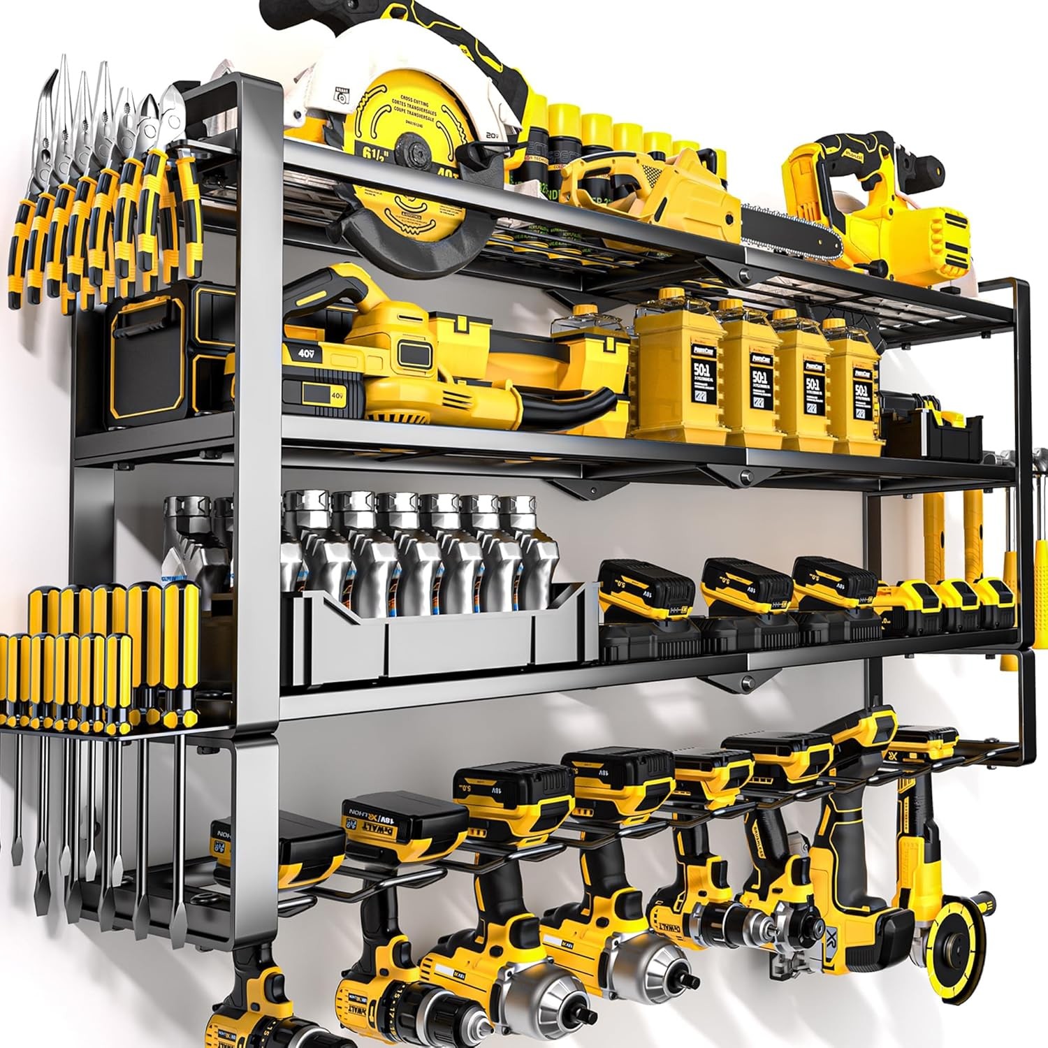 Large Power Tool Organizer Wall Mount 8 Drill Holder 4 Layer Metal Storage