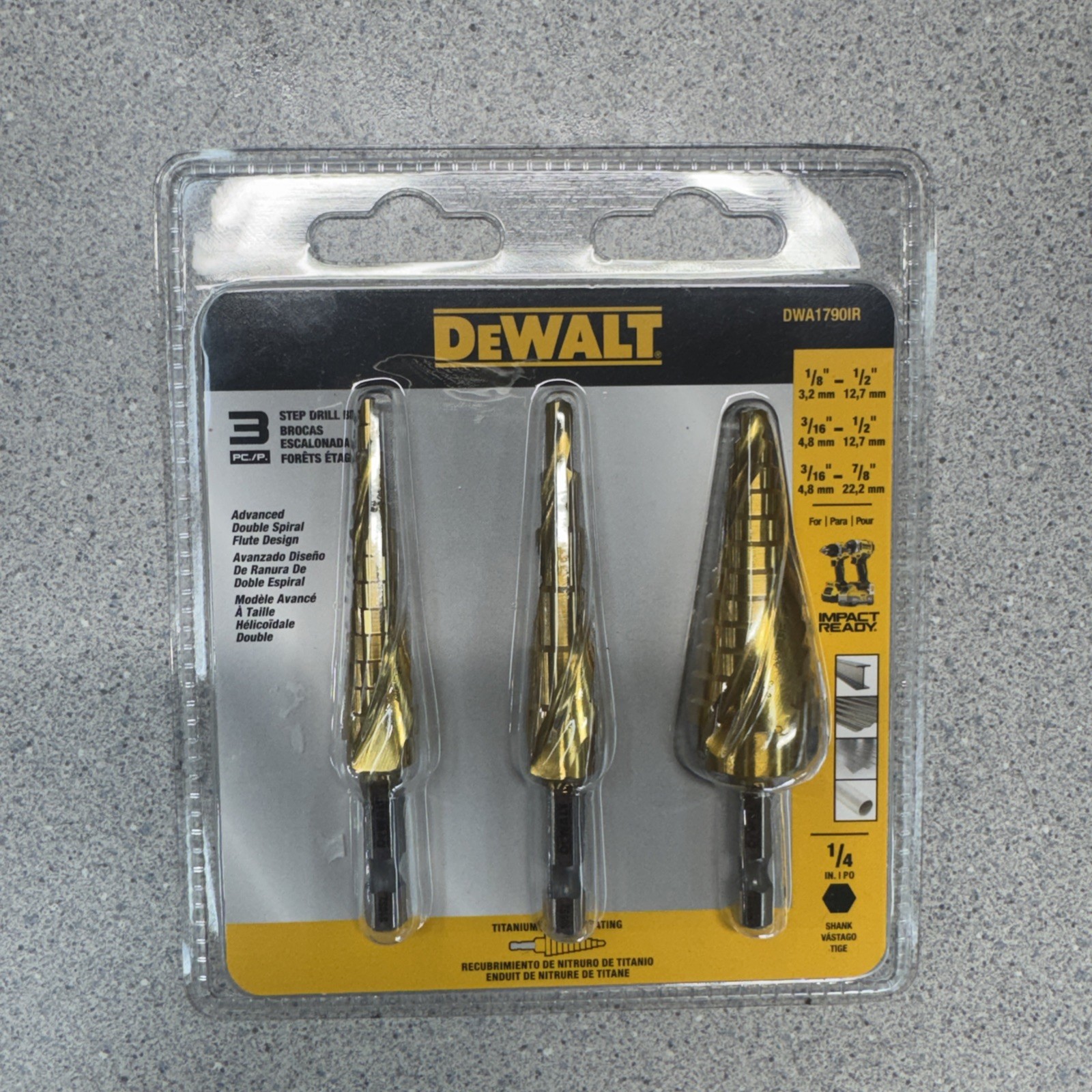Dewalt Impact Ready Step Drill Bit Set (DWA1790IR) - Titanium - Hex Shank (NEW)