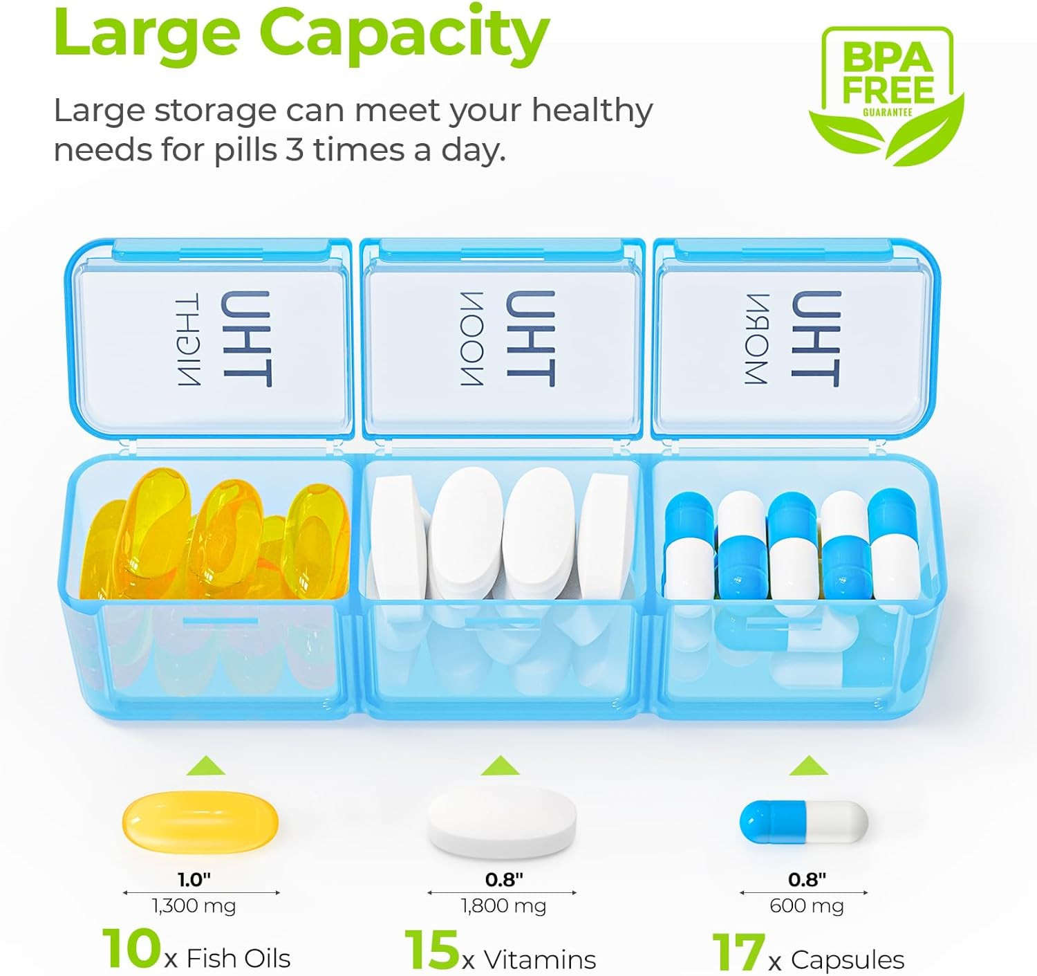 Weekly Pill Organizer 3 Times a Day with Moisture-Proof Design, Large Pill Bo...