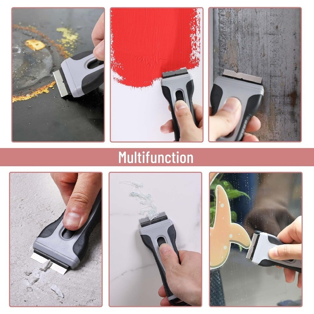 Retractable Razor Scraper Tool with 15 Extra Blades and Built-in Storage Box for