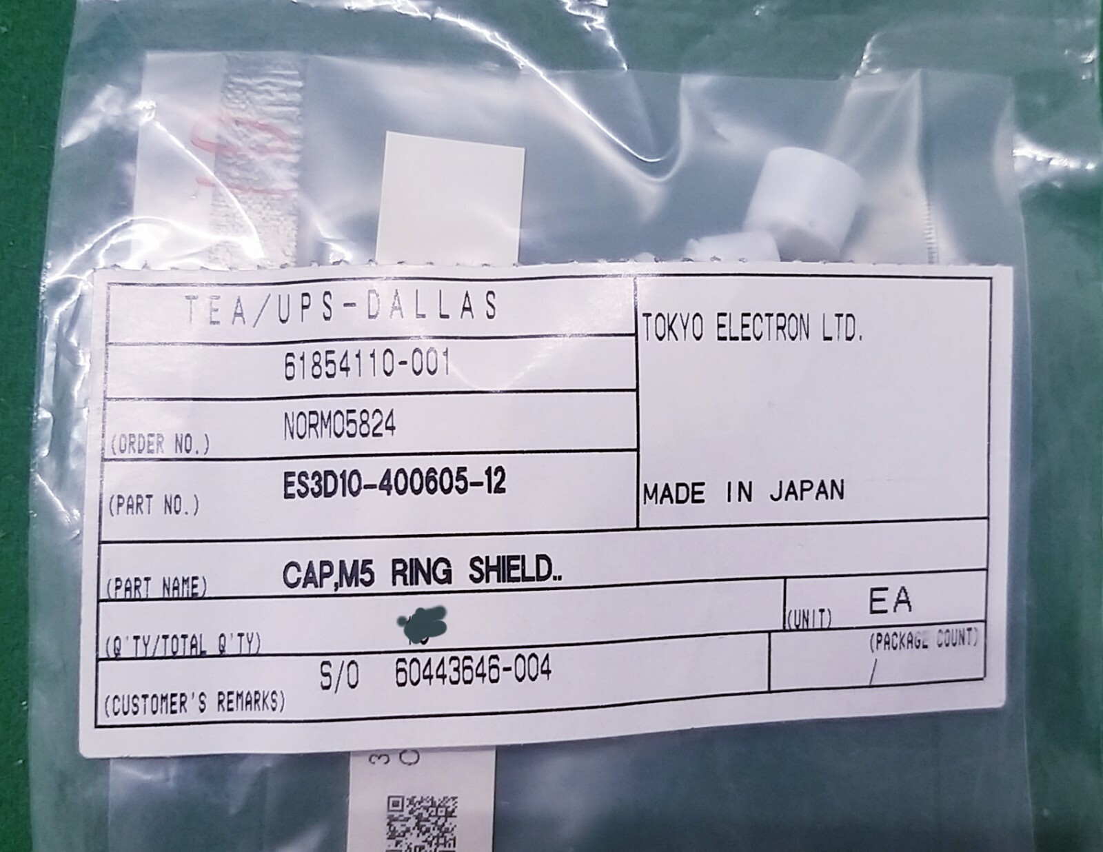 TOKYO ELECTRON ES3D10-400605-12 CAP,M5 RNG SHELD,. NEW