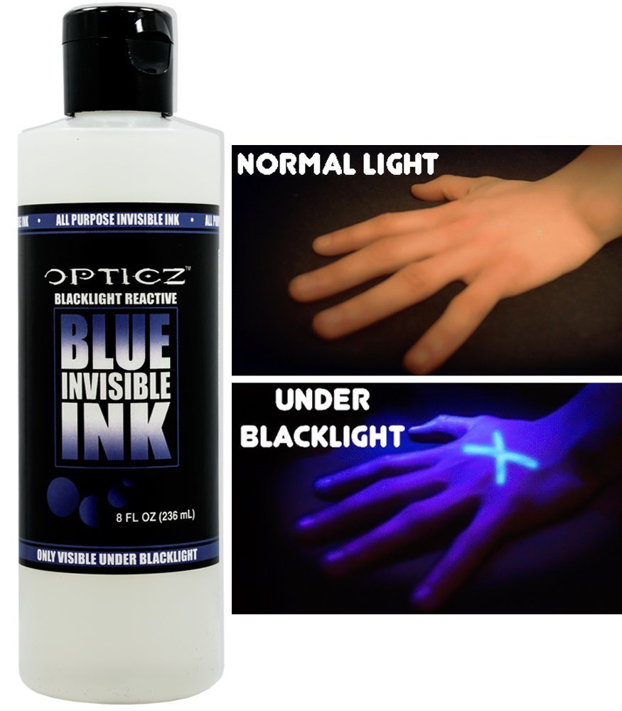 Opticz 8 Ounce All Purpose Invisible Blue UV Blacklight Reactive Security Ink